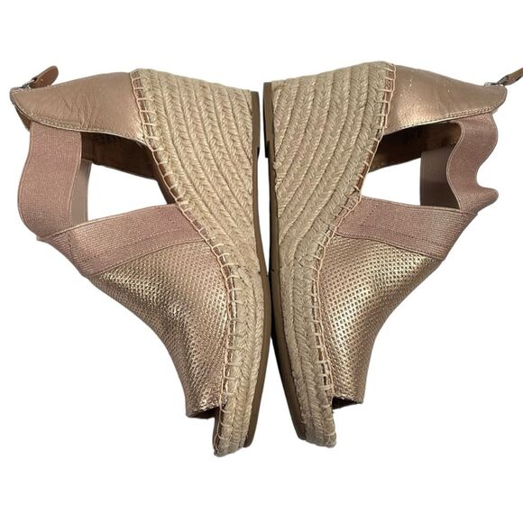 Gentle Souls Kenneth Cole Charli Cross Elastic Wedge Sandals Rose Gold 7 Shoes - Picture 4 of 12